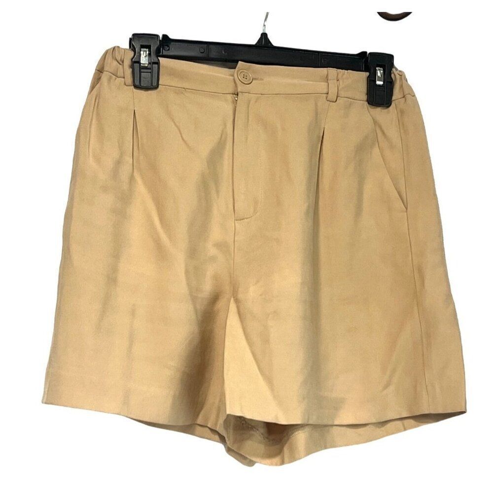Open Edit Soft Pleated Shorts in Tan Whey, XS